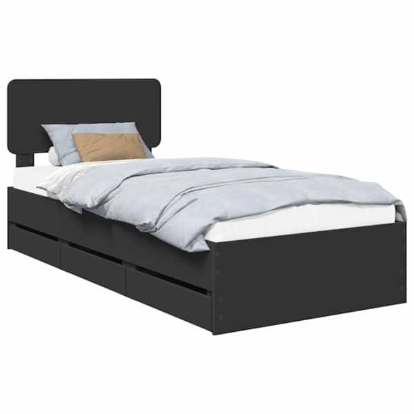 Sahtlitega voodiraam peatsiga, must, 100 × 200 cm — mudel 3412214