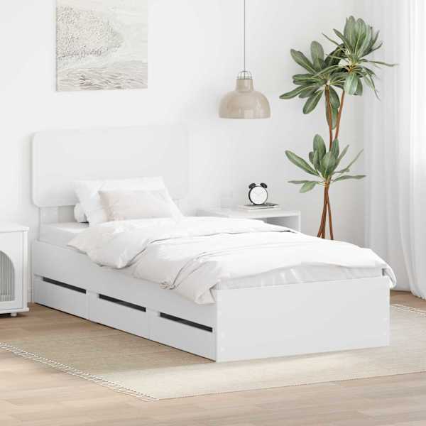 Sahtlitega voodiraam peatsiga, valge, 90 × 200 cm — mudel 3412220