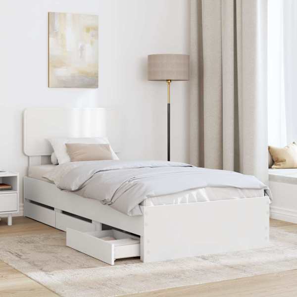 Sahtlitega voodiraam peatsiga, valge, 90 × 200 cm — mudel 3412220
