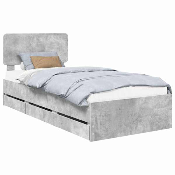Sahtlitega voodiraam peatsiga, betoonhall, 90 × 190 cm — mudel 3412230