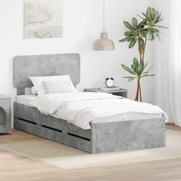 Sahtlitega voodiraam peatsiga, betoonhall, 75 × 190 cm — mudel 3412237