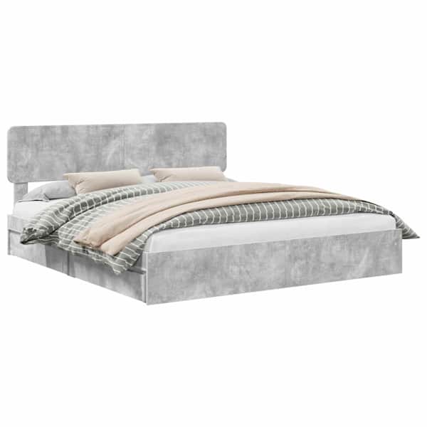 Sahtlitega voodiraam peatsiga, betoonhall, 180 × 200 cm, tehispuit — mudel 3412251