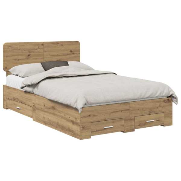 Sahtlitega voodiraam peatsiga, Artisan tamm, 120 × 190 cm, tehispuit