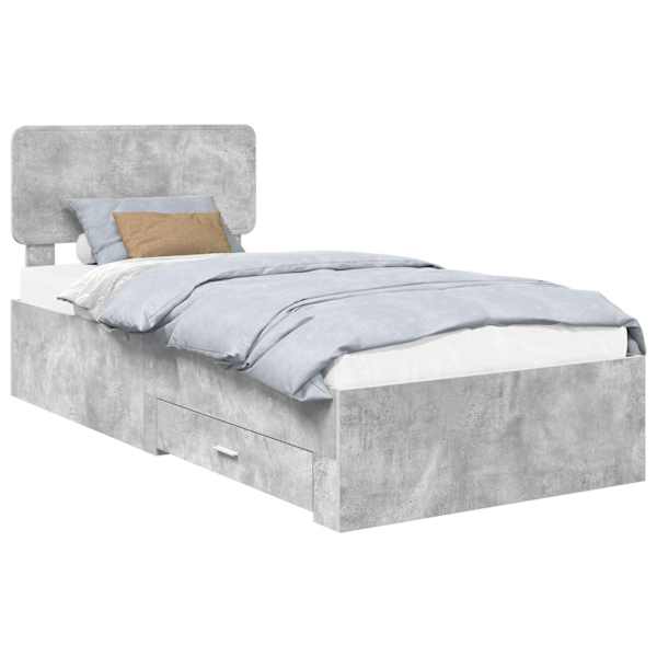 Sahtlitega voodiraam peatsiga, betoonhall, 100 × 200 cm, tehispuit — mudel 3412412