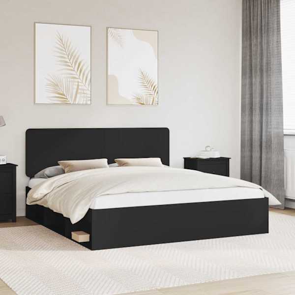 Voodiraam peatsiga, must, 180 × 200 cm, männipuit — mudel 3412453