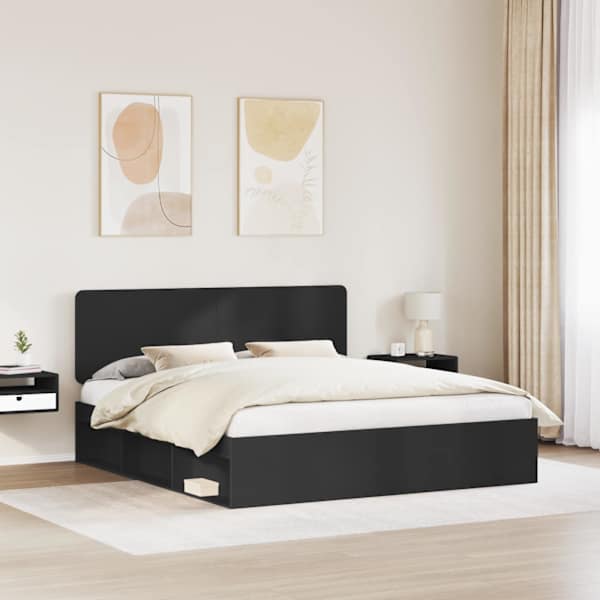 Voodiraam peatsiga, must, 180 × 200 cm, männipuit — mudel 3412453