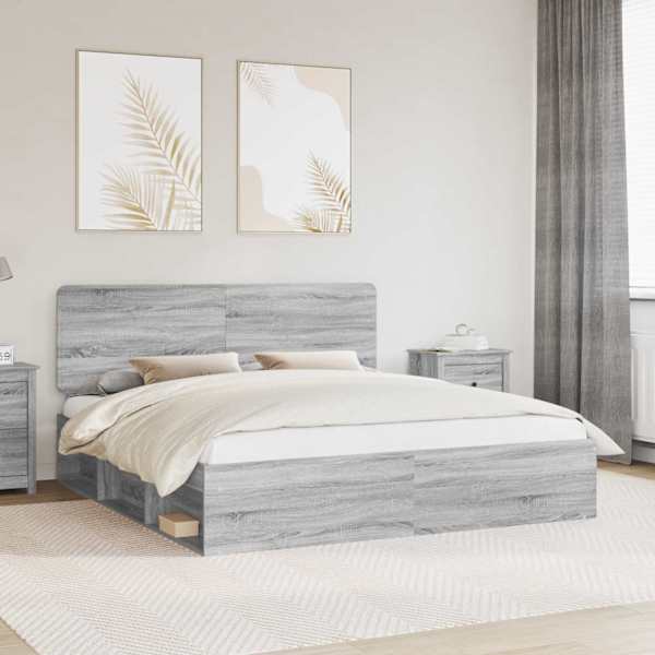 Voodiraam peatsiga, hall sonoma, 180 × 200 cm, männipuit — mudel 3412457