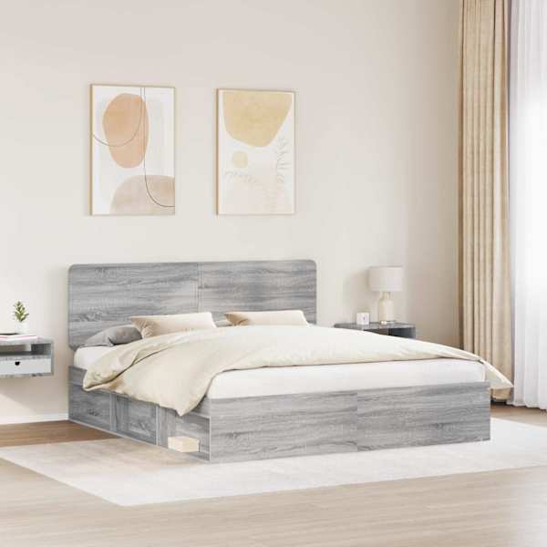 Voodiraam peatsiga, hall sonoma, 180 × 200 cm, männipuit — mudel 3412457