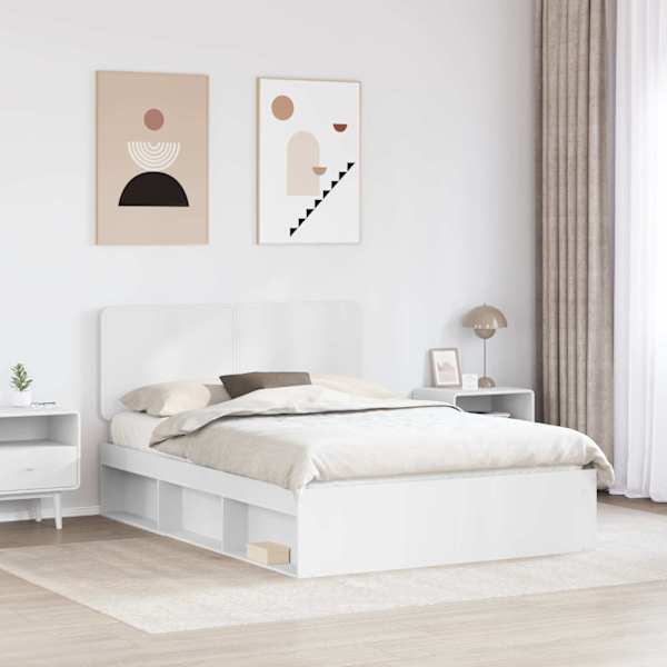 Voodiraam peatsiga, valge, 160 × 200 cm, männipuit — mudel 3412461