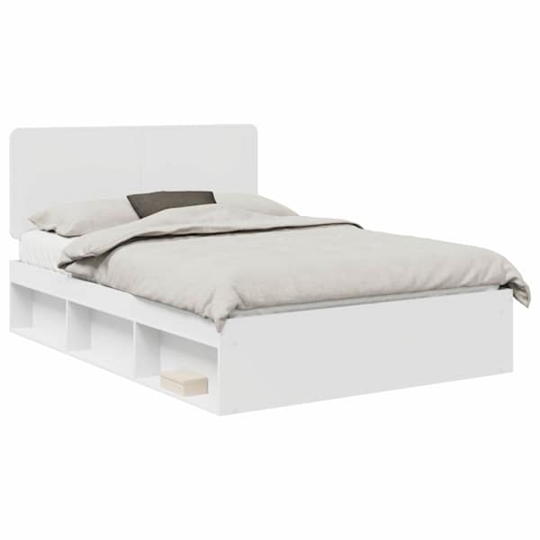 Voodiraam peatsiga, valge, 160 × 200 cm, männipuit — mudel 3412461