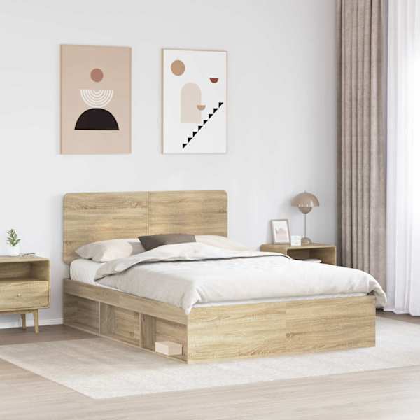 Voodiraam peatsiga, sonoma tamm, 150 × 200 cm, männipuit — mudel 3412472