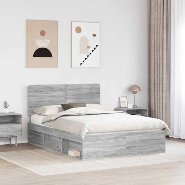 Voodiraam peatsiga, hall sonoma, 140 × 190 cm, männipuit — mudel 3412493