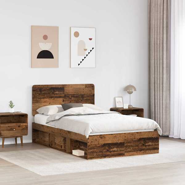 Voodiraam peatsiga, vana puit, 135 × 190 cm, männipuit — mudel 3412504
