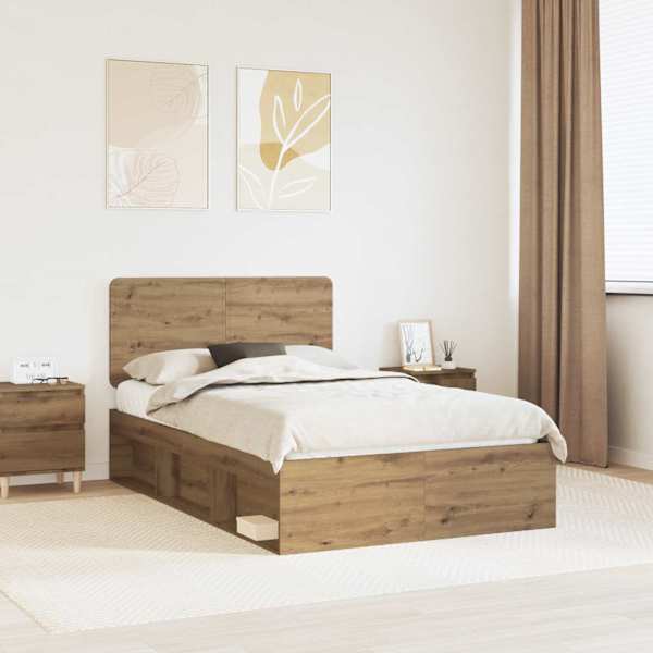 Voodiraam peatsiga, artisan tamm, 120 × 190 cm, männipuit — mudel 3412523