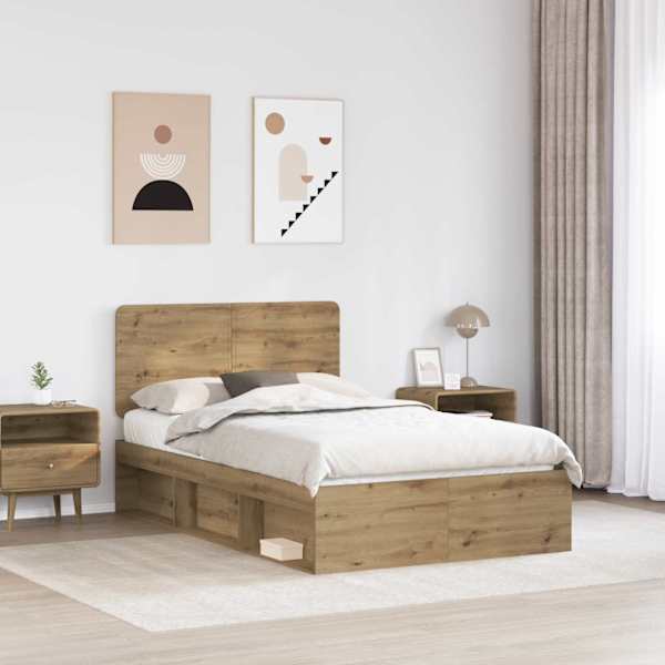 Voodiraam peatsiga, artisan tamm, 120 × 190 cm, männipuit — mudel 3412523