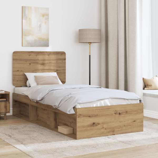 Voodiraam peatsiga, artisan tamm, 100 × 200 cm, männipuit — mudel 3412532