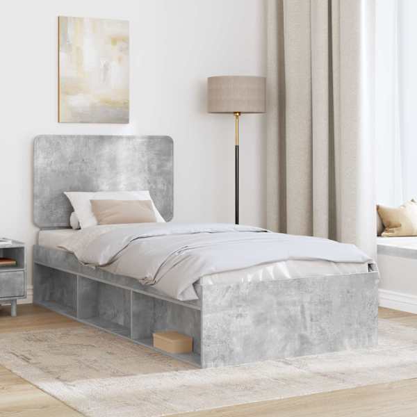 Voodiraam peatsiga, betoonhall, 90 × 200 cm, männipuit — mudel 3412536