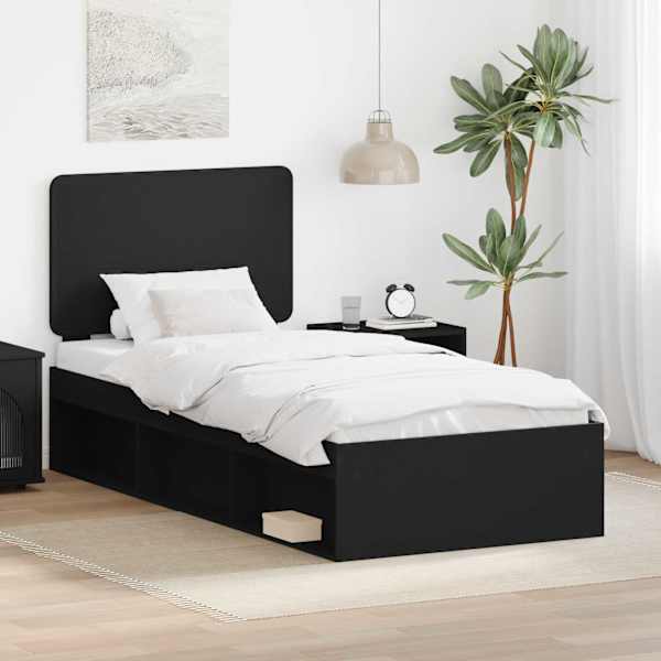 Voodiraam peatsiga, must, 75 × 190 cm, männipuit — mudel 3412552