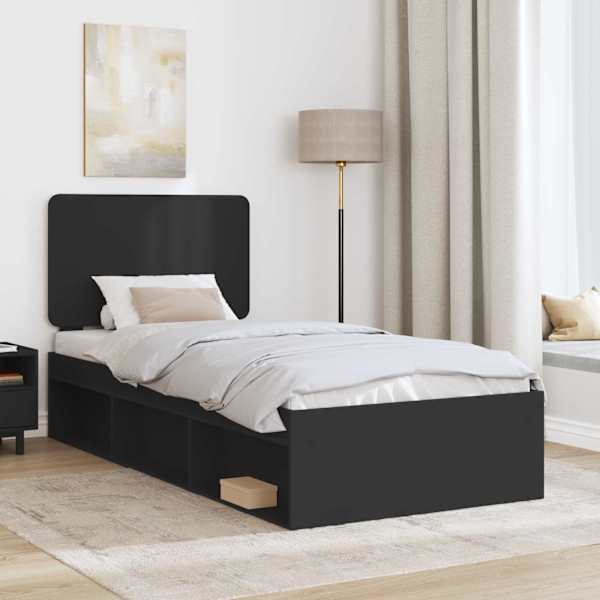 Voodiraam peatsiga, must, 75 × 190 cm, männipuit — mudel 3412552