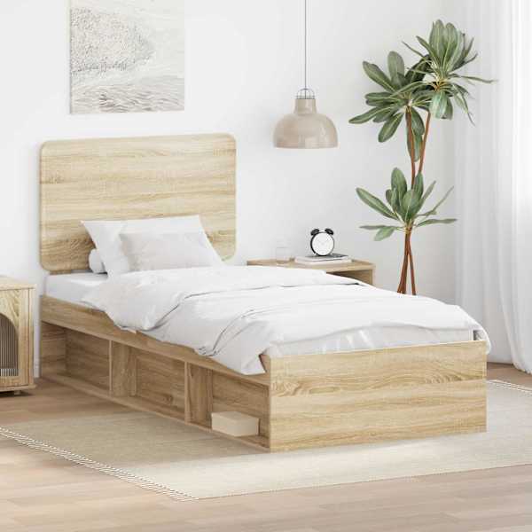 Voodiraam peatsiga, sonoma tamm, 75 × 190 cm, männipuit — mudel 3412553