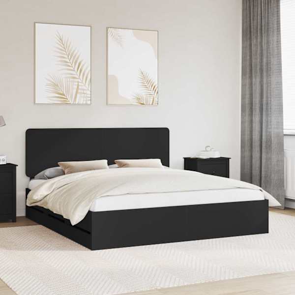 Sahtlitega voodiraam peatsiga, must, 180 × 200 cm — mudel 3412568