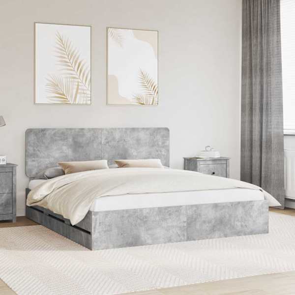 Sahtlitega voodiraam peatsiga, betoonhall, 180 × 200 cm — mudel 3412570