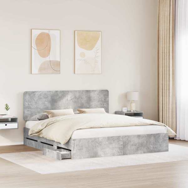 Sahtlitega voodiraam peatsiga, betoonhall, 180 × 200 cm — mudel 3412570