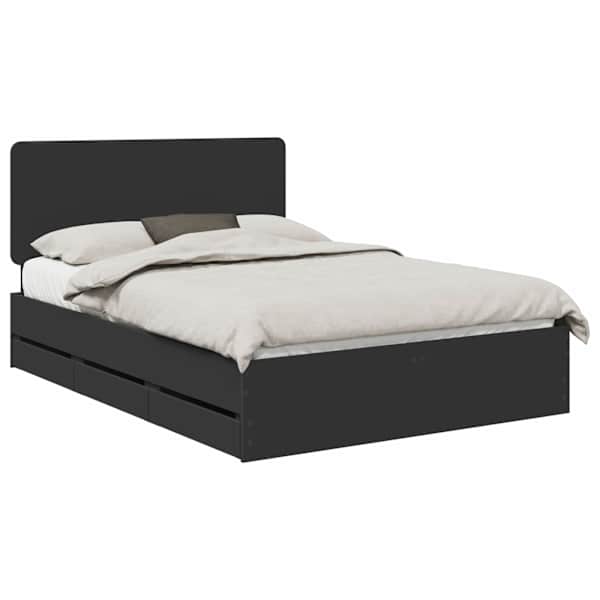 Sahtlitega voodiraam peatsiga, must, 160 × 200 cm — mudel 3412575