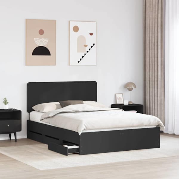 Sahtlitega voodiraam peatsiga, must, 140 × 200 cm — mudel 3412589