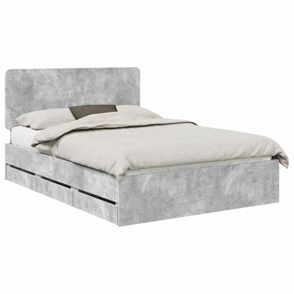 Sahtlitega voodiraam peatsiga, betoonhall, 140 × 200 cm — mudel 3412591