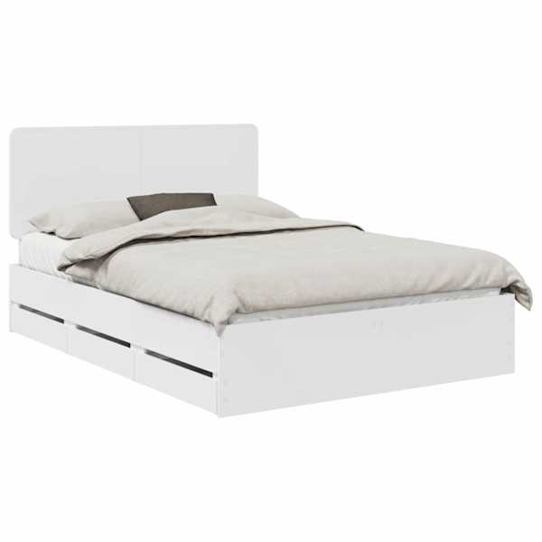 Sahtlitega voodiraam peatsiga, valge, 140 × 190 cm — mudel 3412595