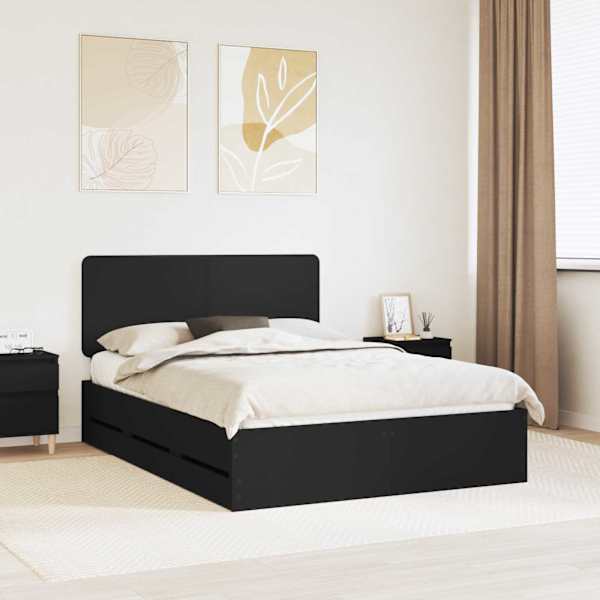 Sahtlitega voodiraam peatsiga, must, 140 × 190 cm — mudel 3412596