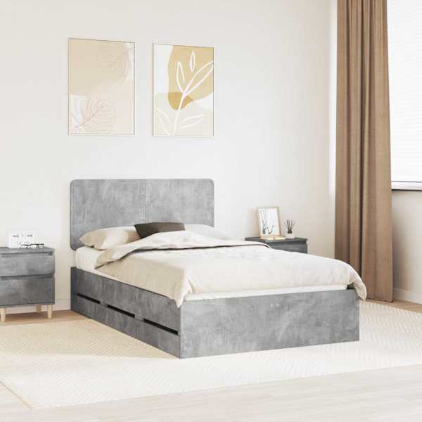 Sahtlitega voodiraam peatsiga, betoonhall, 135 × 190 cm — mudel 3412605