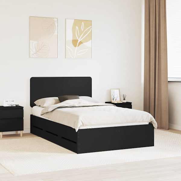 Sahtlitega voodiraam peatsiga, must, 120 × 190 cm — mudel 3412617