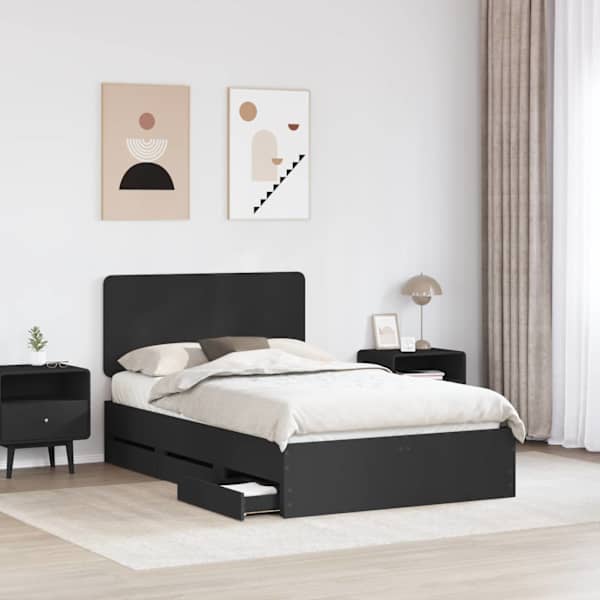 Sahtlitega voodiraam peatsiga, must, 120 × 190 cm — mudel 3412617