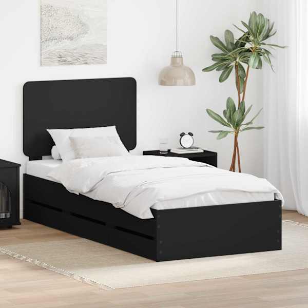 Sahtlitega voodiraam peatsiga, must, 100 × 200 cm — mudel 3412624