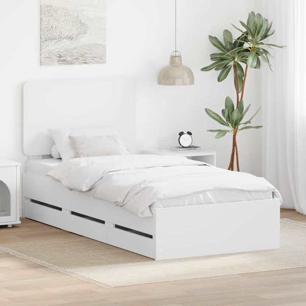 Sahtlitega voodiraam peatsiga, valge, 90 × 200 cm — mudel 3412630