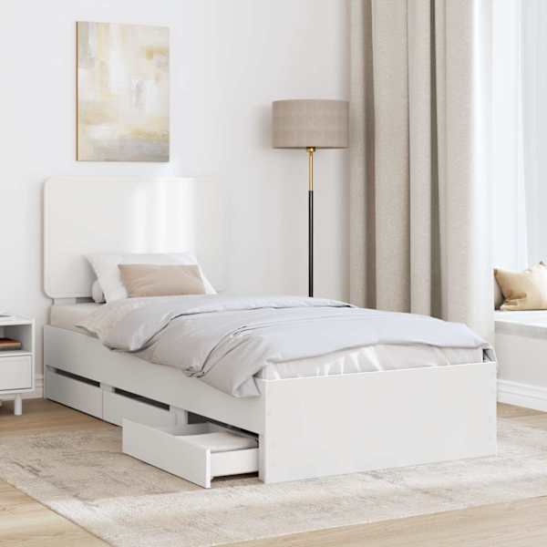Sahtlitega voodiraam peatsiga, valge, 90 × 200 cm — mudel 3412630