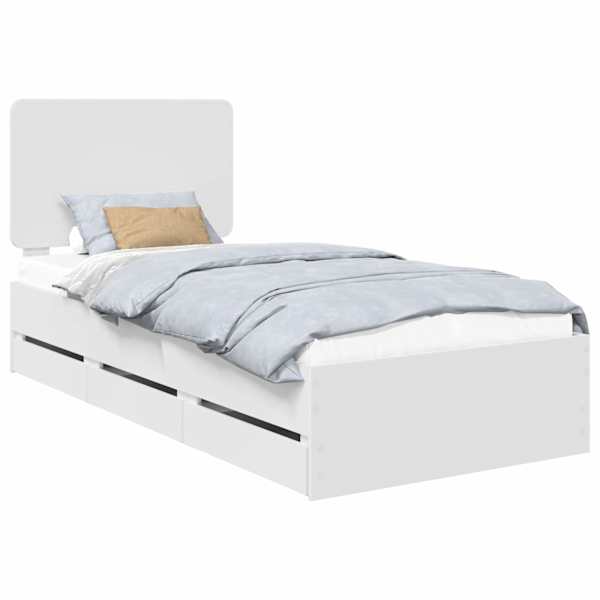 Sahtlitega voodiraam peatsiga, valge, 90 × 200 cm — mudel 3412630