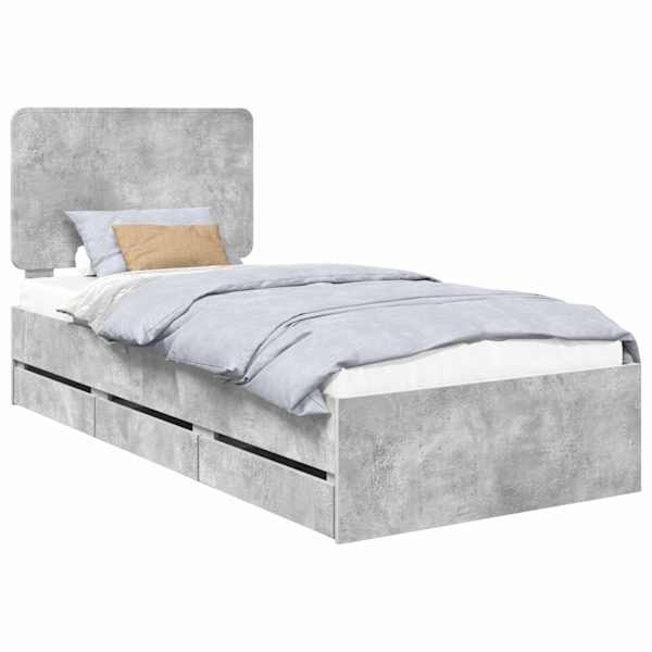 Sahtlitega voodiraam peatsiga, betoonhall, 90 × 200 cm — mudel 3412633