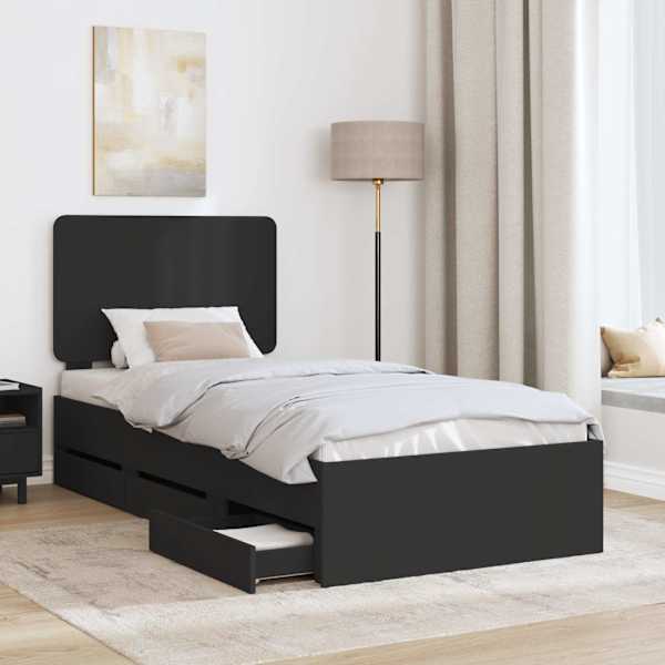 Sahtlitega voodiraam peatsiga, must, 75 × 190 cm — mudel 3412645