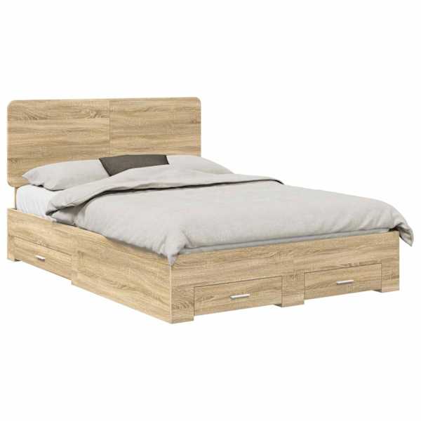 Sahtlitega voodiraam peatsiga, sonoma tamm, 140 × 190 cm, tehispuit — mudel 3412785