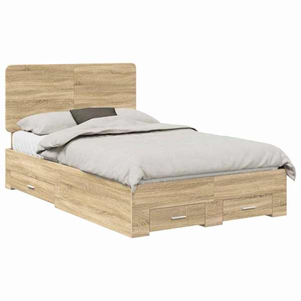 Sahtlitega voodiraam peatsiga, sonoma tamm, 120 × 200 cm, tehispuit — mudel 3412803