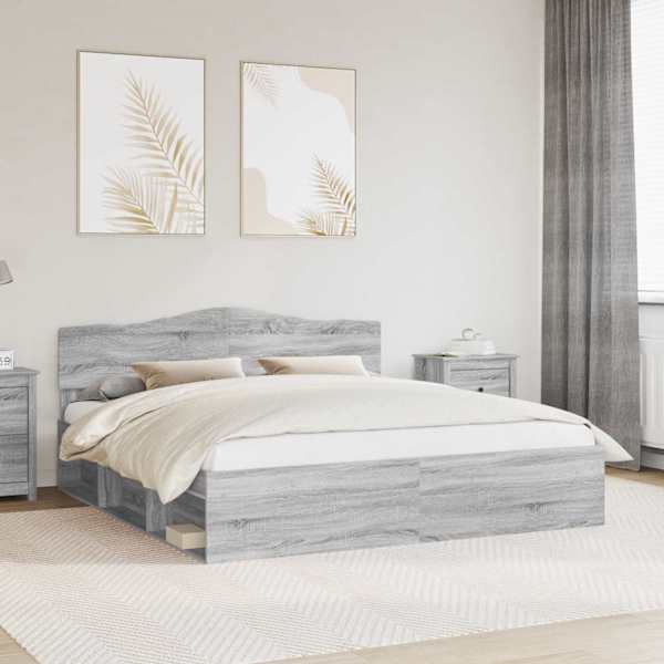 Voodiraam peatsiga, hall sonoma, 180 × 200 cm, männipuit — mudel 3412867