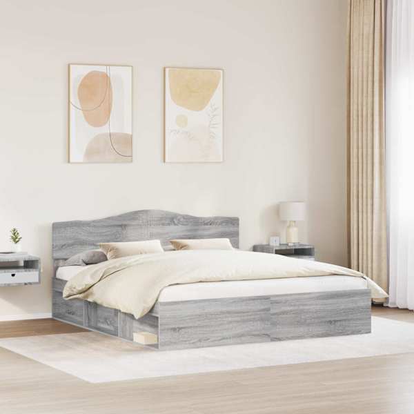 Voodiraam peatsiga, hall sonoma, 180 × 200 cm, männipuit — mudel 3412867