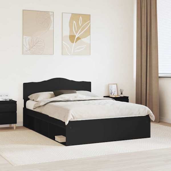 Voodiraam peatsiga, must, 160 × 200 cm, männipuit — mudel 3412872