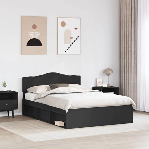 Voodiraam peatsiga, must, 160 × 200 cm, männipuit — mudel 3412872