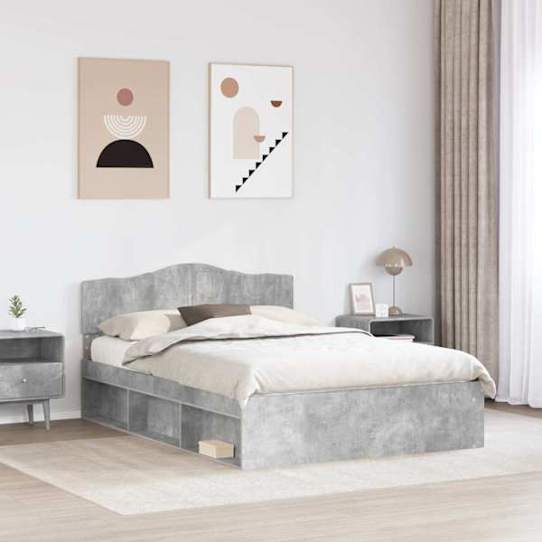 Voodiraam peatsiga, betoon, 140 × 200 cm, männipuit — mudel 3412892
