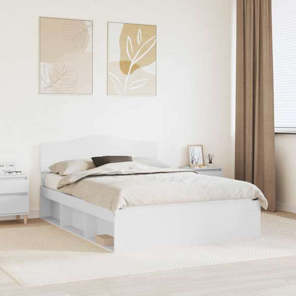 Voodiraam peatsiga, valge, 140 × 190 cm, männipuit — mudel 3412898