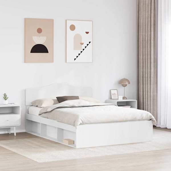 Voodiraam peatsiga, valge, 140 × 190 cm, männipuit — mudel 3412898